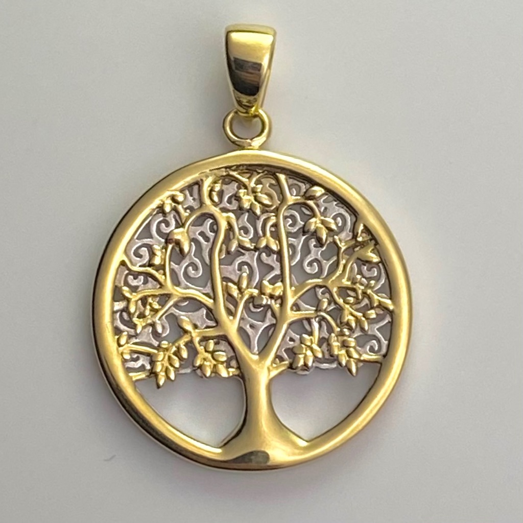 Solid 14k Gold Two Tone Family Tree Pendant